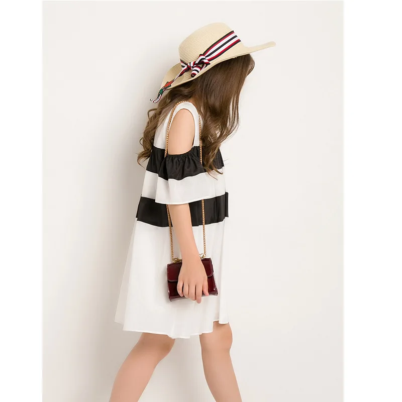 Girls Clothes Summer Dress Off-shoulder Chiffon 6 8 10 12 14 Years Short Sleeve Kids Teen White Black | Детская одежда и обувь