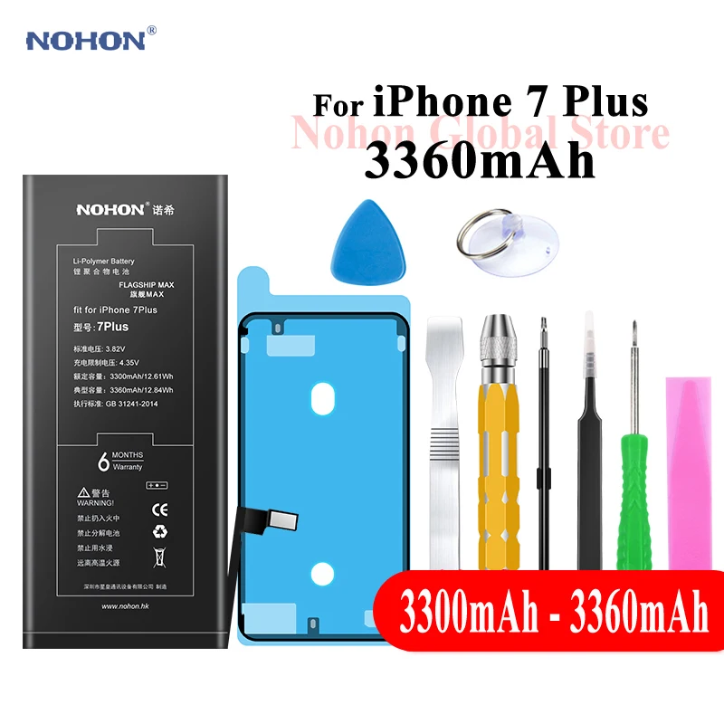 Nohon батарея для Apple iPhone 7 Plus 3300 мАч 3360 мАч 7 Plus 3,82 в Высокая реальная емкость телефона литий-полимерная батарея посылка+ Бесплатные инструменты