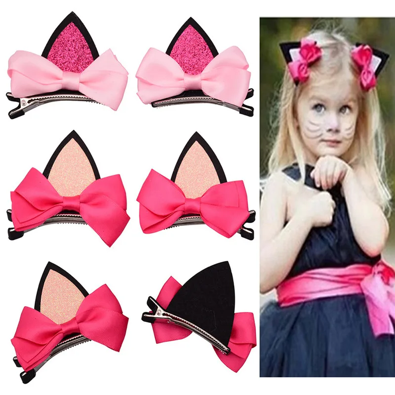 

2 pieces =1 pair children baby girls hair accessories clip Kids hairpins barrettes Bow headwear flower cat ears hairpin