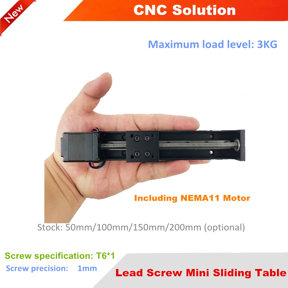 Свинцовый винт для мини раздвижного стола + двигатель NEMA11 T6 * 1 ход: 50 200 мм