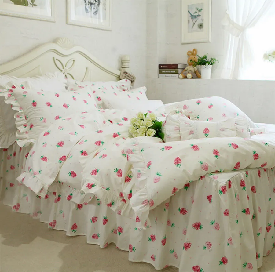 Cartoon cute strawberry bedding set girl twin full queen king cotton single double home textile bedspread pillowcase quilt cover | Дом и сад