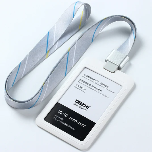 white silver stripe DEZHI модный стиль ID IC карты держатель значка работы карты с полиэфирным шнурком, самая низкая цена, может изготовить логотип, OEM - Цвет: white silver stripe
