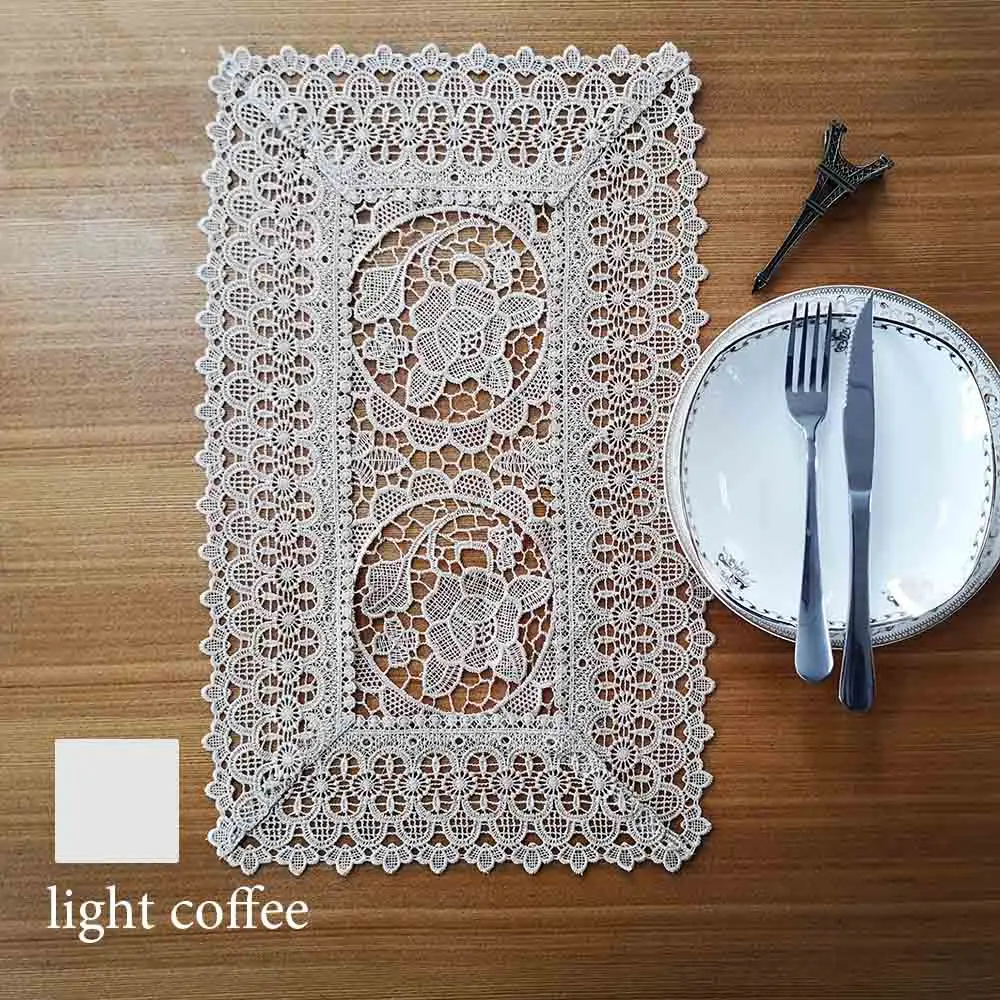 light coffee 1 лот 2 шт 30x45 см белый цвет чистый водорастворимый выдалбливают вышитые кружева Столовые Салфетки - Цвет: light coffee