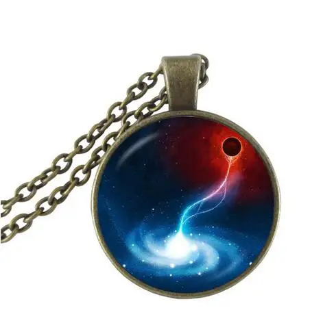 Женская цепочка со стальным покрытием синяя космическая с подвеской в виде