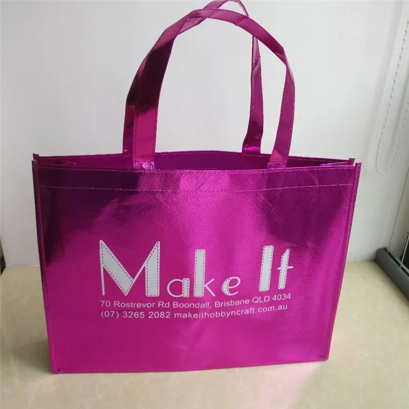 100 шт./лот 32Hx40x12cm многоразовая блестящая золотая металлическая Нетканая хозяйственная сумка с ламинацией для торговой выставки без логотипа