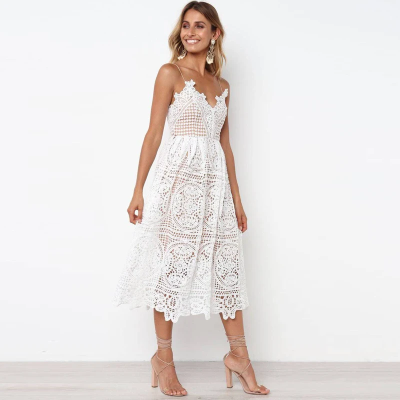 Lossky женское летнее белое длинное платье на бретелях с открытой спиной