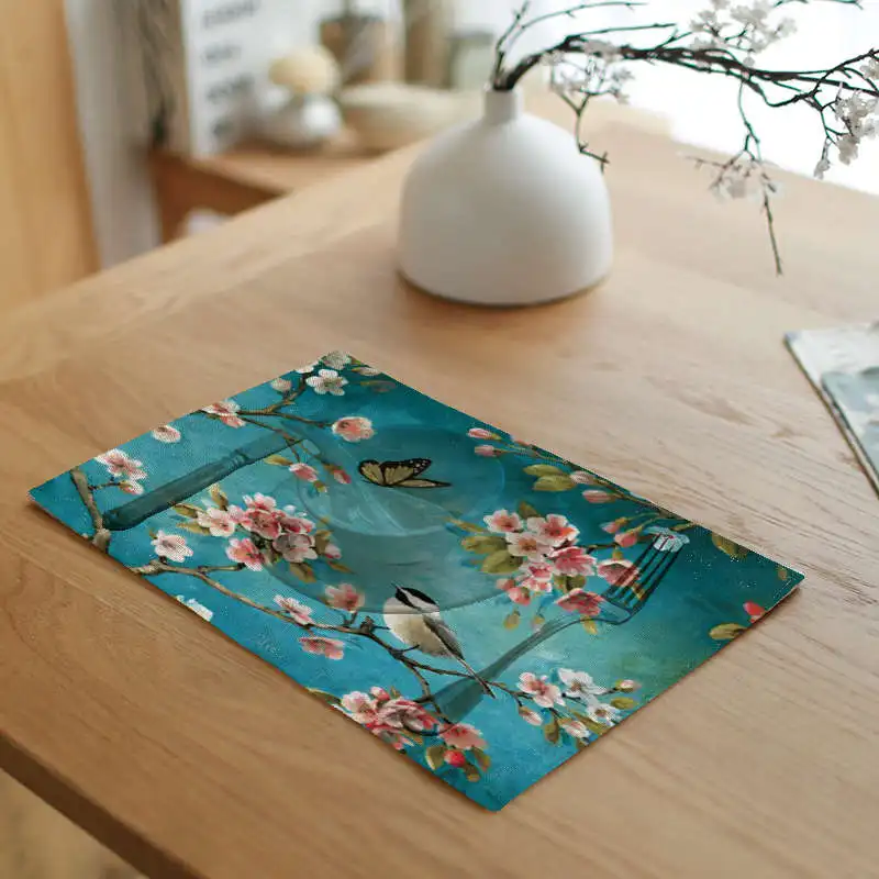 Льняные скатерти в стиле ретро с изображением попугаев и воробьев коврики