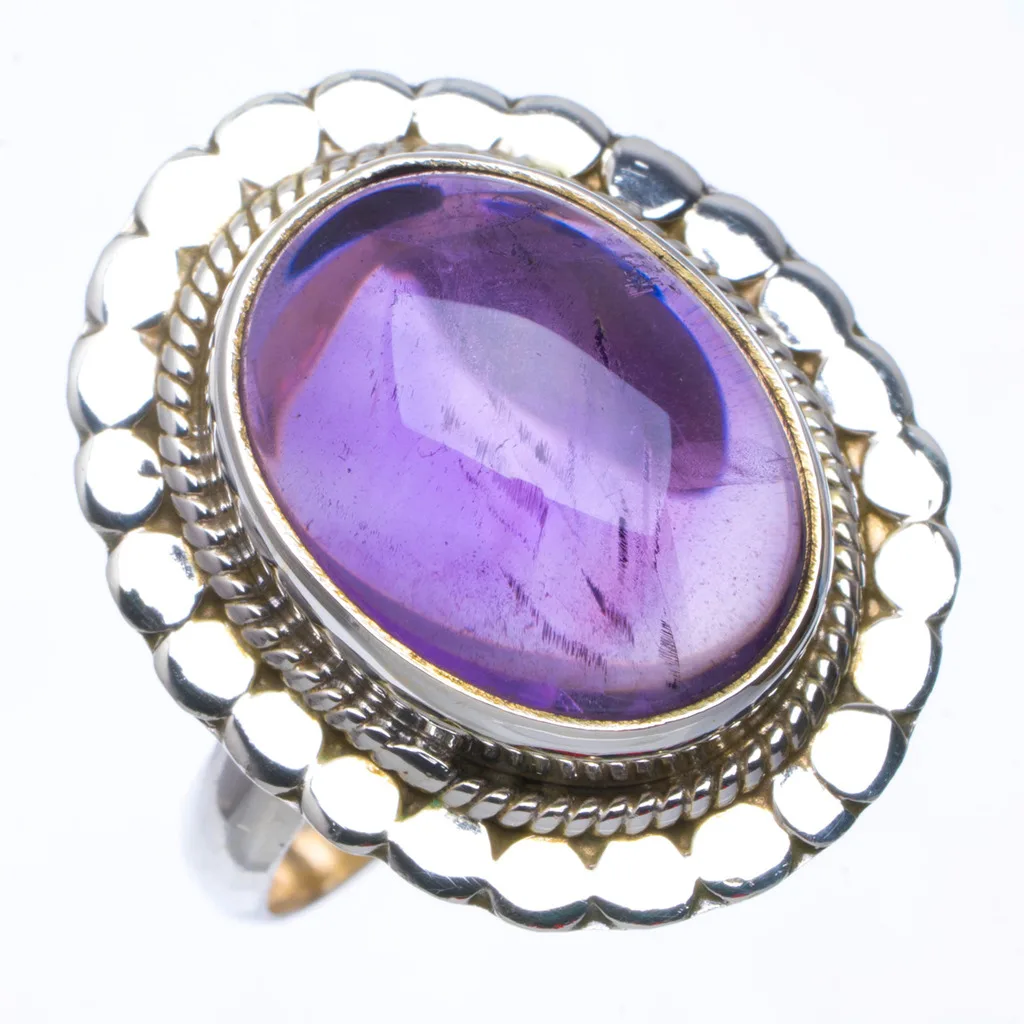 Натуральное аметистовое уникальное кольцо из стерлингового серебра 925 пробы