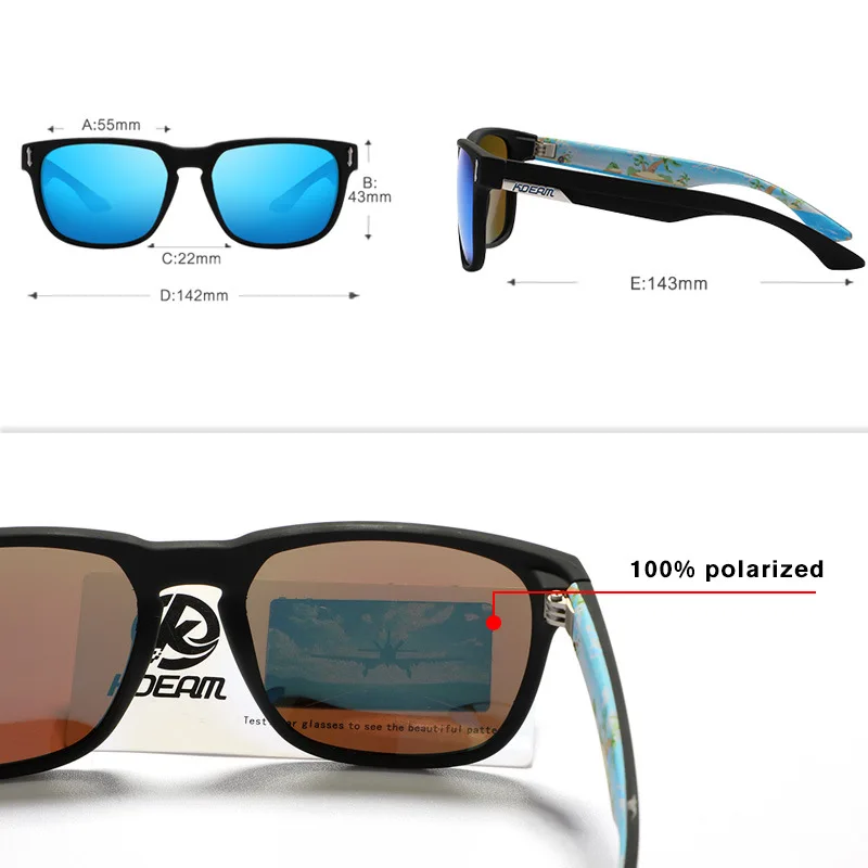 KDEAM Cool Polarized Sunglasses Men Women Scrub Printed leg Colorful Coating Square Outdoor Driving Mirror Male Eyewear KD1302 | Аксессуары