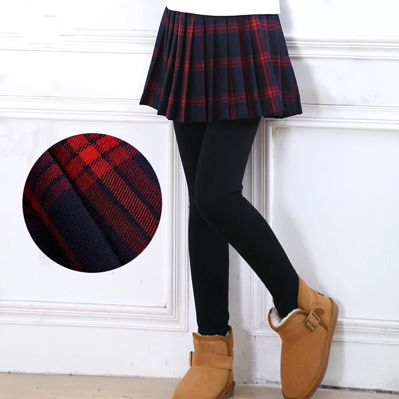 Бесплатная доставка зимние клетчатые леггинсы для девочек юбка штаны теплые