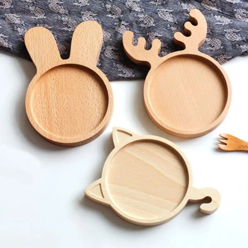 1Pc Quality Beech Rabbit Face Wood Dinner Plate Cute Animal Pattern Food Fruits Dish Wooden Service Kid's Dining Tray | Дом и сад