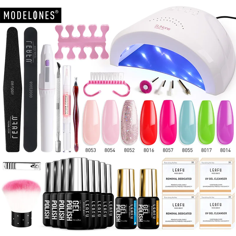 nail set with drill Modelones 22 шт./лот набор инструментов для дизайна ногтей 48 Вт Светодиодная лампа для сушки ногтей Гель-лак маникюрные наборы базовое верхнее покрытие Электрическая Дрель Инструменты для ногтей - Цвет: nail set with drill