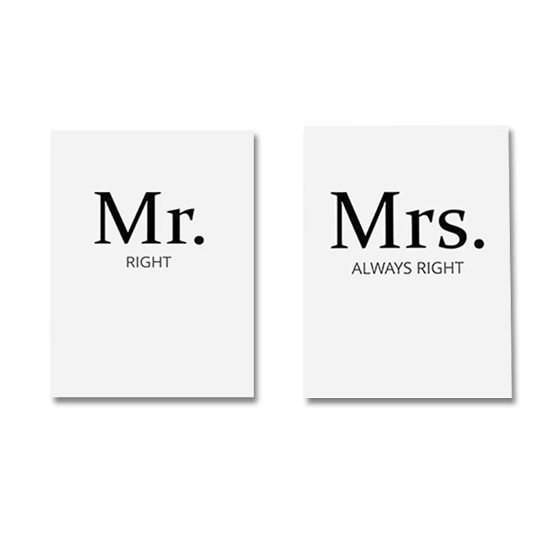 SURELIFE Mr right Mrs always пары искусство стены принты картины на холсте цитаты черные