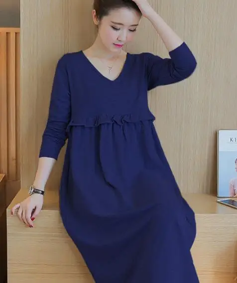 Трикотажное хлопковое платье для беременных с высокой горловиной весна 2017