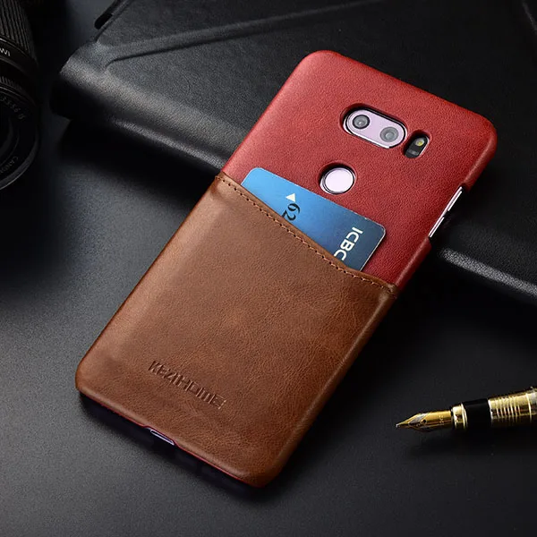 red Чехол для LG V30 V30+ KEZiHOME, роскошная натуральная кожа, хит-цвет, жесткая задняя крышка в деловом стиле, с карманом для карт, для LG V35 V30S funda - Цвет: red