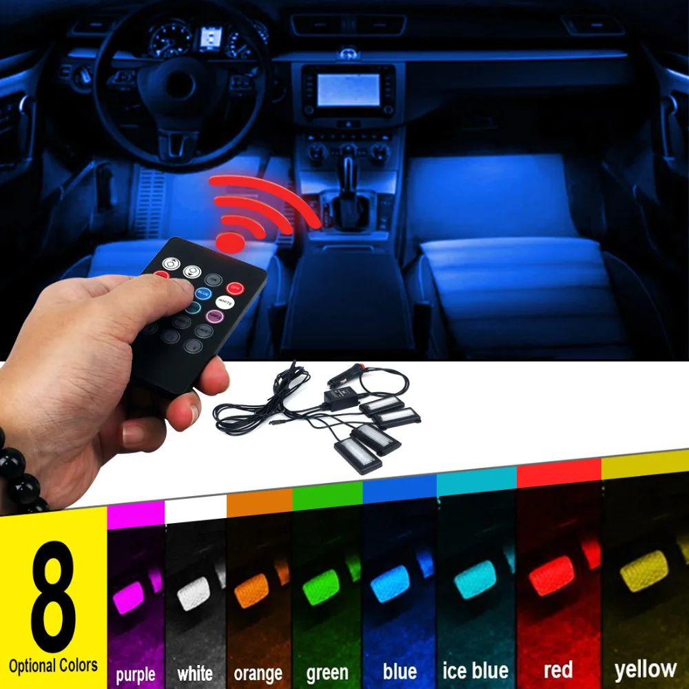 8 цветов автомобильные RGB огни Светодиодные полосы неоновые лампы атмосферные