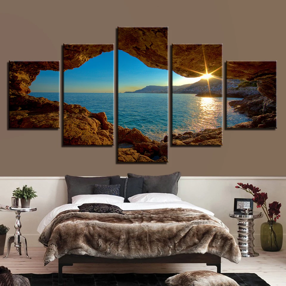 Холст HD принты Плакаты Wall Art рамки 5 шт. внешнего мира пещера Картины закат пейзаж
