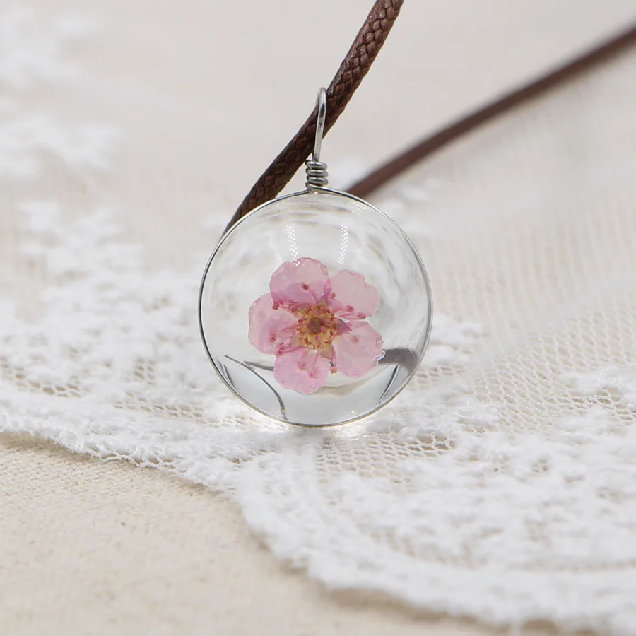 Ожерелье с подвеской в виде клевера ожерелье цветком вишни Натуральные сушеные