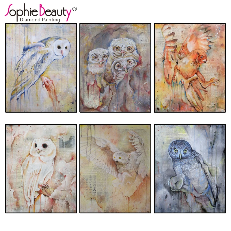 

Diy Алмазная картина вышивка крестиком Мозаика рукоделие вышивка Белая милая сова птица картина маслом с изображением животных искусство ре...