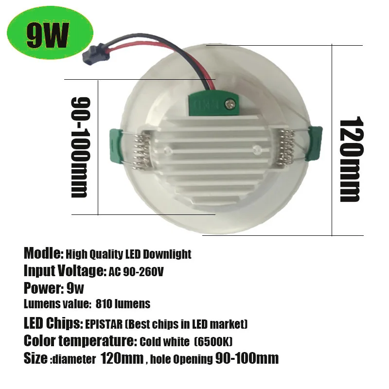 led downlight 9W Светодиодный светильник 18 Вт, 15 Вт, 12 Вт, 9 Вт, 5 Вт, 3 Вт, Круглый встраиваемый светильник 220 В, 110 В, светодиодный светильник L для гостиной, потолка, офиса, светодиодный светильник, точечный светильник - Испускаемый цвет: led downlight 9W