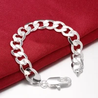 silver 925 bracelets for men 12mm link chain bracelet bangles wristband man pulseira homme fashion male jewelry gifts