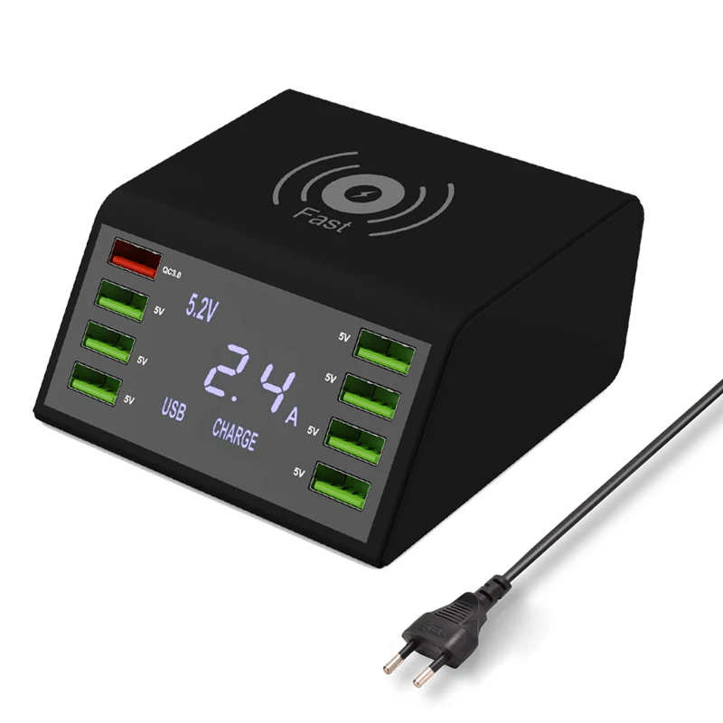 Европейский Союз (ЕС) STOD Qi Wireless USB Charger 60W LED Display Quick Charge 3.0 Fast Charging Station For iPhone X Samsung Huawei Nexus Mi Adapter - Тип штекера: Европейский Союз (ЕС)