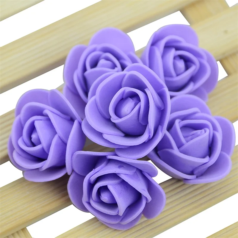Purple 50/100/200 шт Мини Искусственные из ПЭ пена Роза Цветок голова для собственными руками Сделай Сам Свадебные украшения дома вечерние поставки венок Ремесло - Цвет: Purple