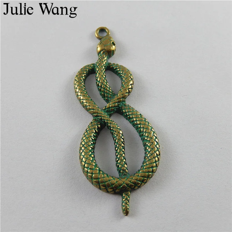 Julie Wang 10 шт. Античная зеленая бронза Подвески Сплав Подвески змея ювелирных изделий фурнитура для браслетов и подвесок металлический аксессуар