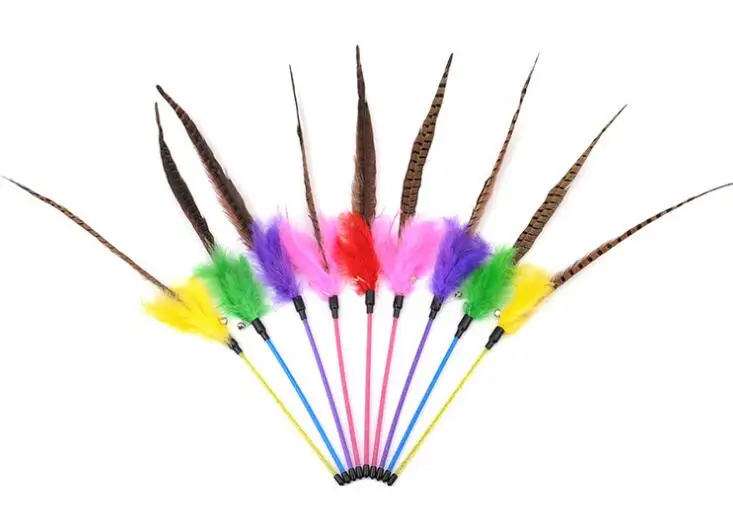 

Colorful Pet Cat Playing Toys Bell Feather Dangle Kitten Rod Toy Interactive Funny Hot Sale
