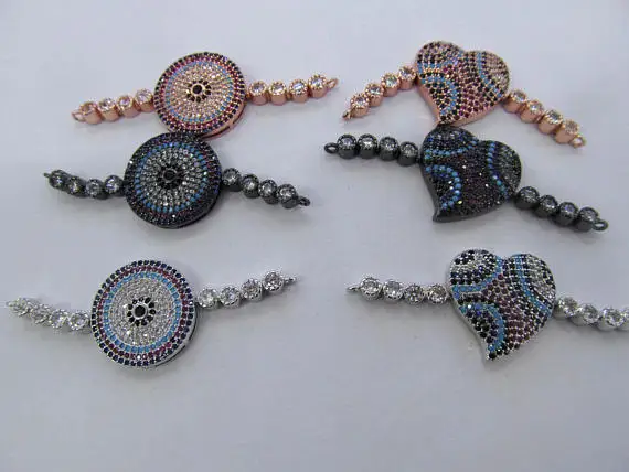 

6sets heart disc Elephant Diamond Crystal Eyes Micro Crystal Pave Diamond Animals charm bracelet connectors with double link 20-