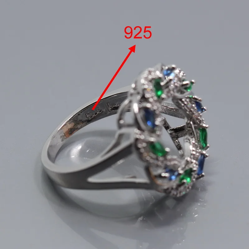 Полый голубой зеленый циркон серебряный цвет женский комплект ювелирных изделий