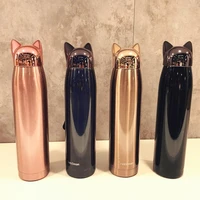 gold bowling thermos bottle stainless steel vacuum flasks cute cat fox ear thermal coffee tea milk travel mug termo gato