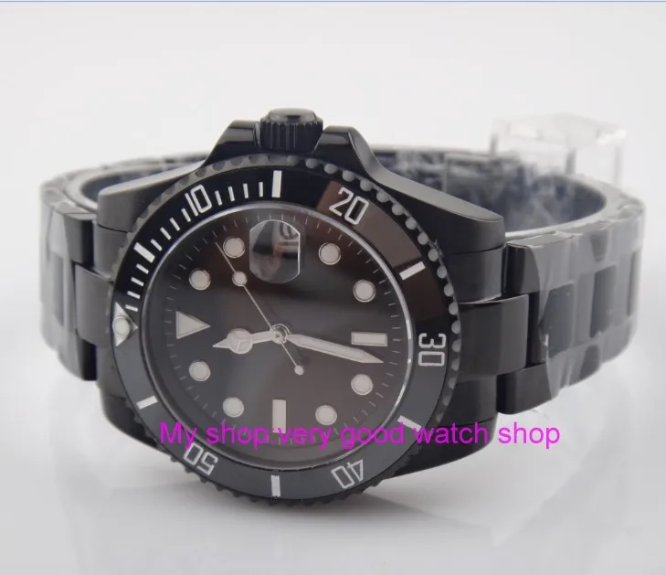 

40mm PARNIS Sapphire Glass Black ceramic Bezel Automatic Self-Wind movement Men Watches luminous Mechanical watches PVD case 24a