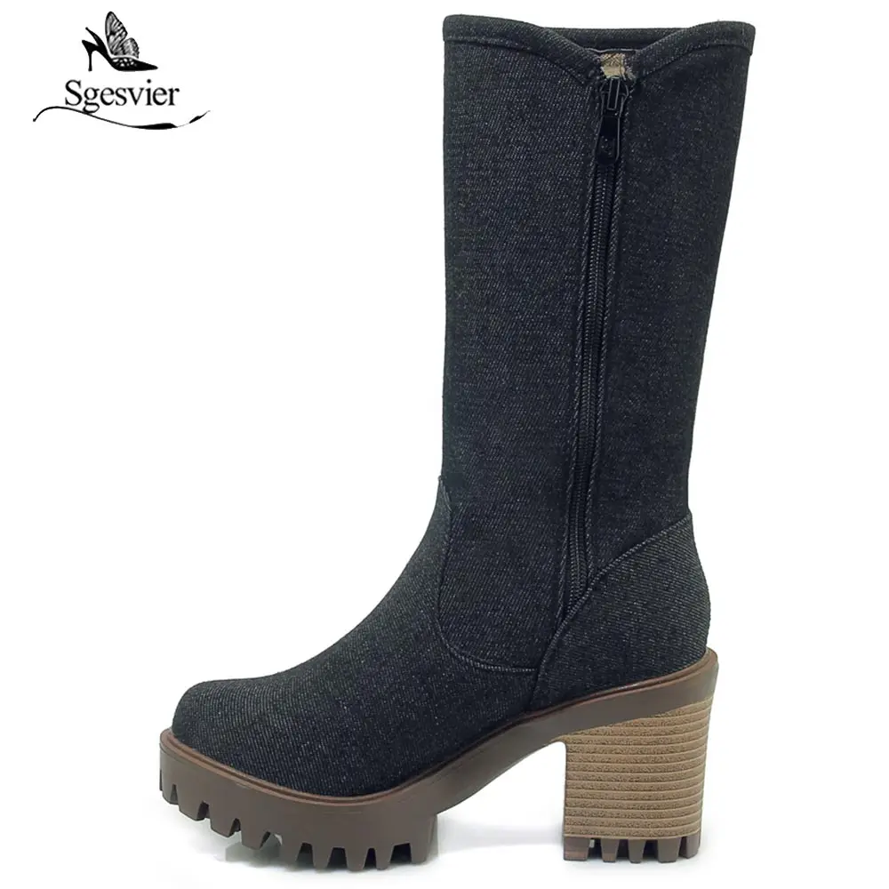Женские джинсовые ботинки на молнии с вышивкой 3 цвета|Сапоги до середины голени|