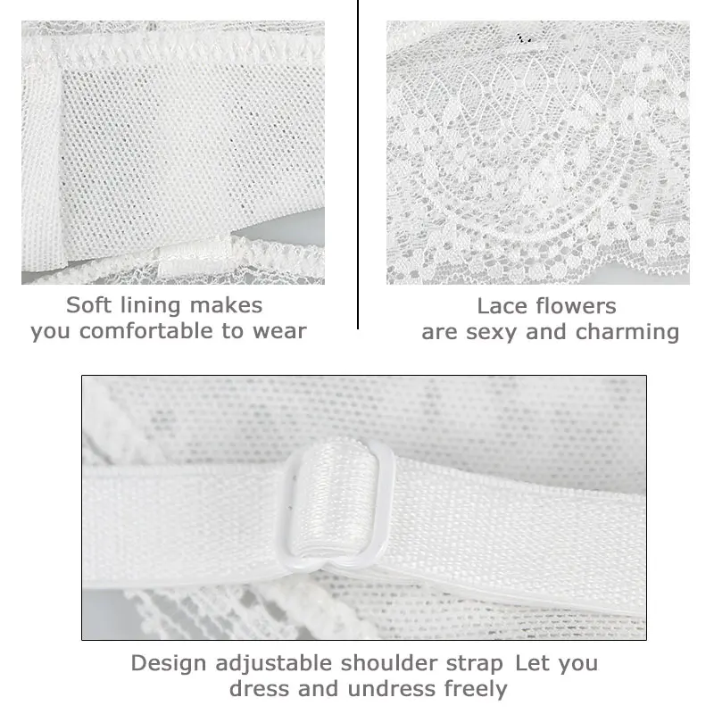 2 шт. женский кружевной бюстгальтер без косточек стильный сексуальный однотонный