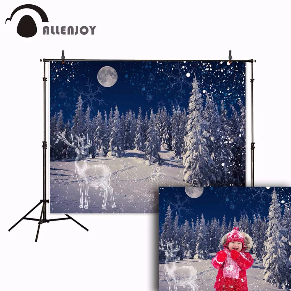 Allenjoy photographic Christmas background Winter forest pines tree snow professional photography backdrops photocall photophone |