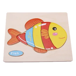 Fish 1 шт. Деревянные 3D головоломки мультфильм животных деревянные игрушки-паззлы для детей развивающие игрушки - Цвет: Fish