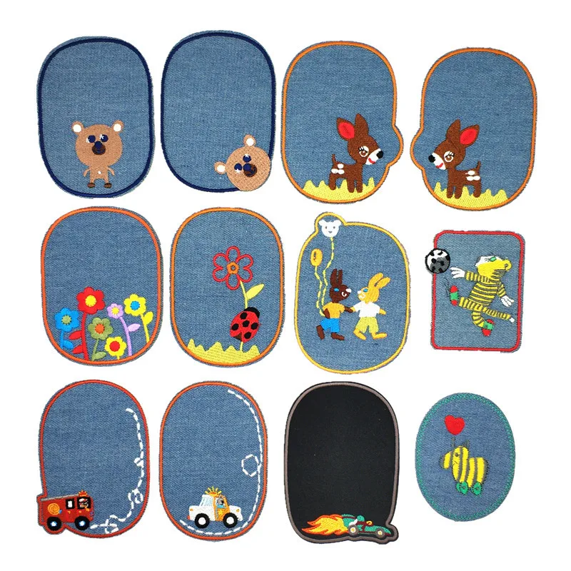 Вышитая тканевая наклейка мультяшная детская джинсовая штаны с дырками на