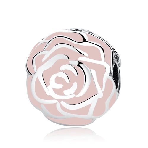 Pink Rose Аутентичные 925 пробы серебряные хрустальные бусины подвески цветок клип безопасности пробка бусины прозрачный CZ Подходит для оригинальных браслетов Pandora - Цвет: Pink Rose