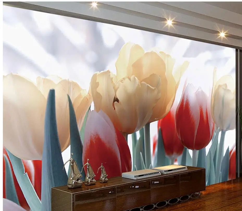 Фото Домашний Декор 3d настенные фрески обои тюльпан красивый цветок на заказ фото