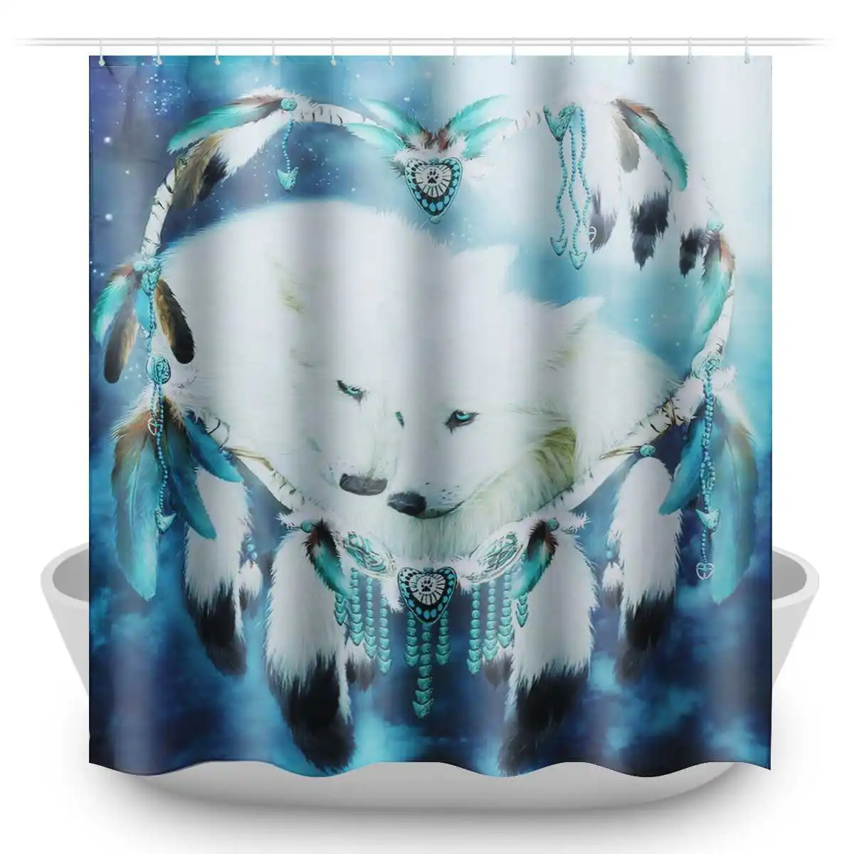 White Wolf 1Pc 180x180 см Белый Волк Ловец снов глаза волка с 12 крючками занавеска для ванной комнаты коврик для туалета крышка ковер 1 шт./3 шт./4 шт. набор штор - Цвет: White Wolf 1Pc