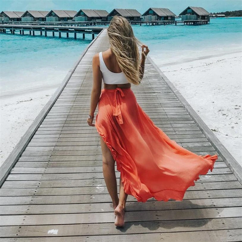 Большой размер сексуальная Длинная пляжная юбка накидка для женщин летнее