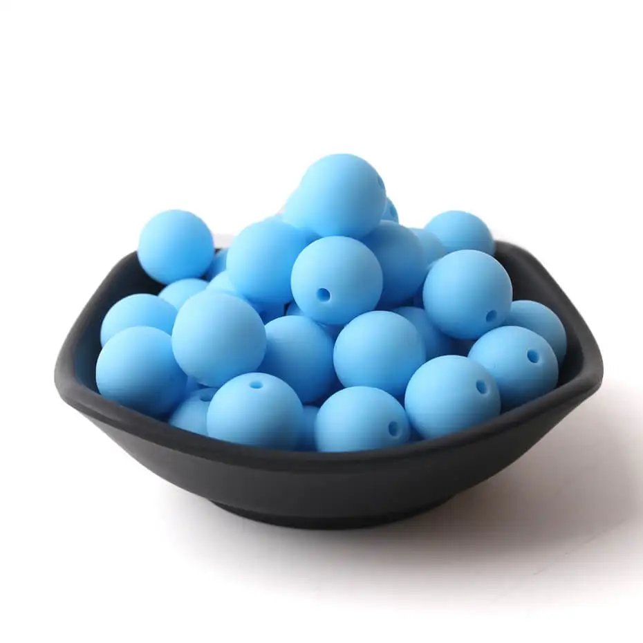 sky blue 20 шт. пищевого качества силиконовые бусины 15 мм жемчужные силиконовые детские игрушки для прорезывания зубов DIY для соски цепочка для прорезывания зубов ожерелье аксессуары - Цвет: sky blue