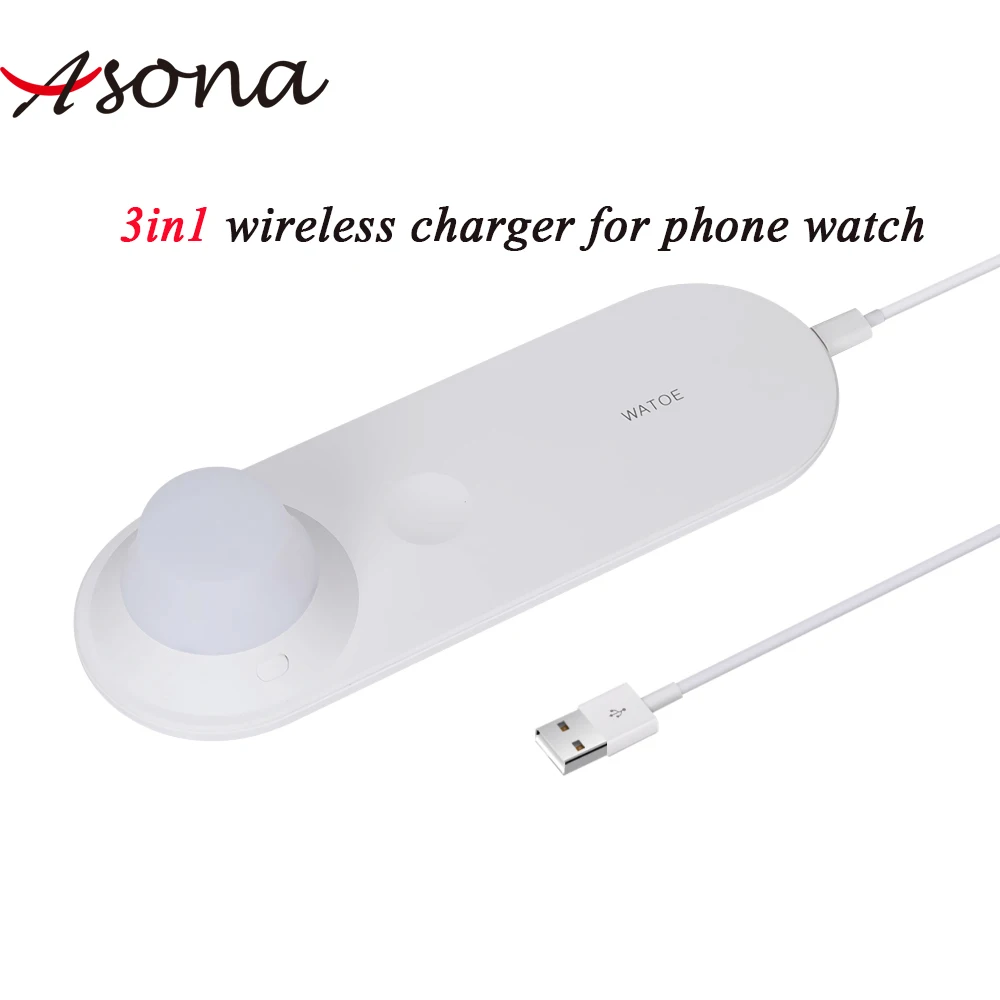 ASONA 10 Вт быстрая 2в1 Qi Беспроводная зарядка Светодиодная лампа для iPhone XS Max XR X Samsung
