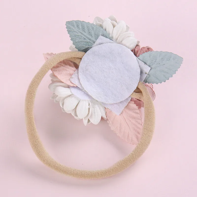 

1pcs Handmade Vintage Flowers Nylon Headbands With Pearl ,Baby Girls Floral Elastic Nylon Hairbands Infants Hair Headwear