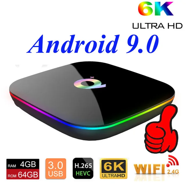 Allwinner H6 6K Android 9 0 Smart TV Box Q Plus 4 ГБ ОЗУ 32 Гб 64 H.265 четырехъядерный USB3.0 2 4G Wifi