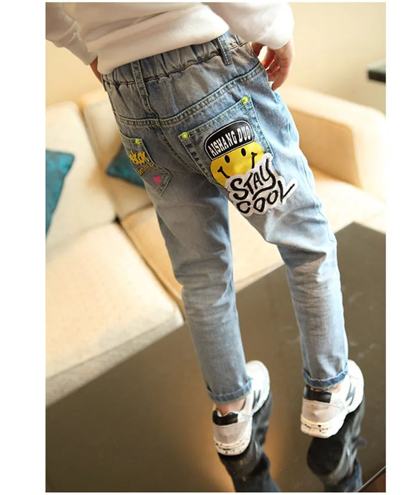Возраст от 2 до 12 лет новые модные повседневные джинсы для девочек вытертые с