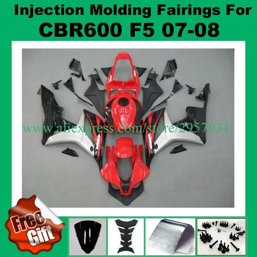 

Free screws+gifts Injection mold Fairing kit for HONDA CBR600RR F5 07 08 CBR 600RR 2007 2008 CBR600 Red Silver G3425 Fairings