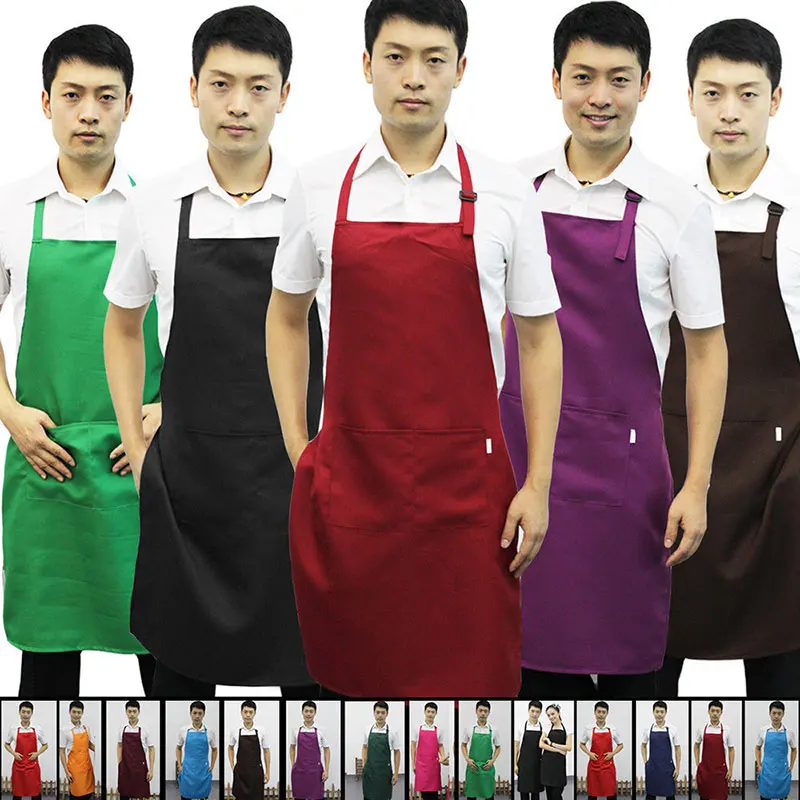 Men Women Solid Adjustable Cooking Uniforms Bib Apron Dress With Pocket | Дом и сад