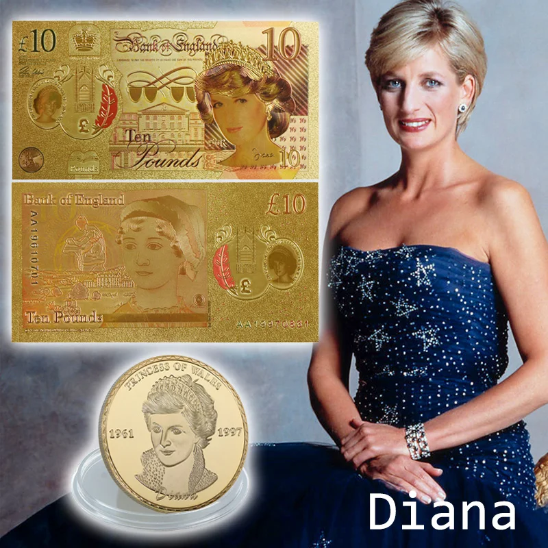 Набор Diana Princess 2 шт. банкноты с монетницей позолоченная монета памятная